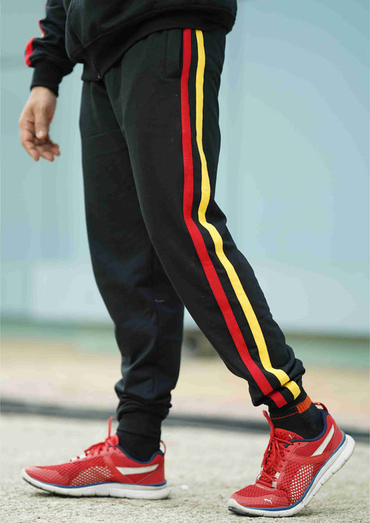 JOGGER (RED AND YELLOW SIDE STRIPS)BLACK