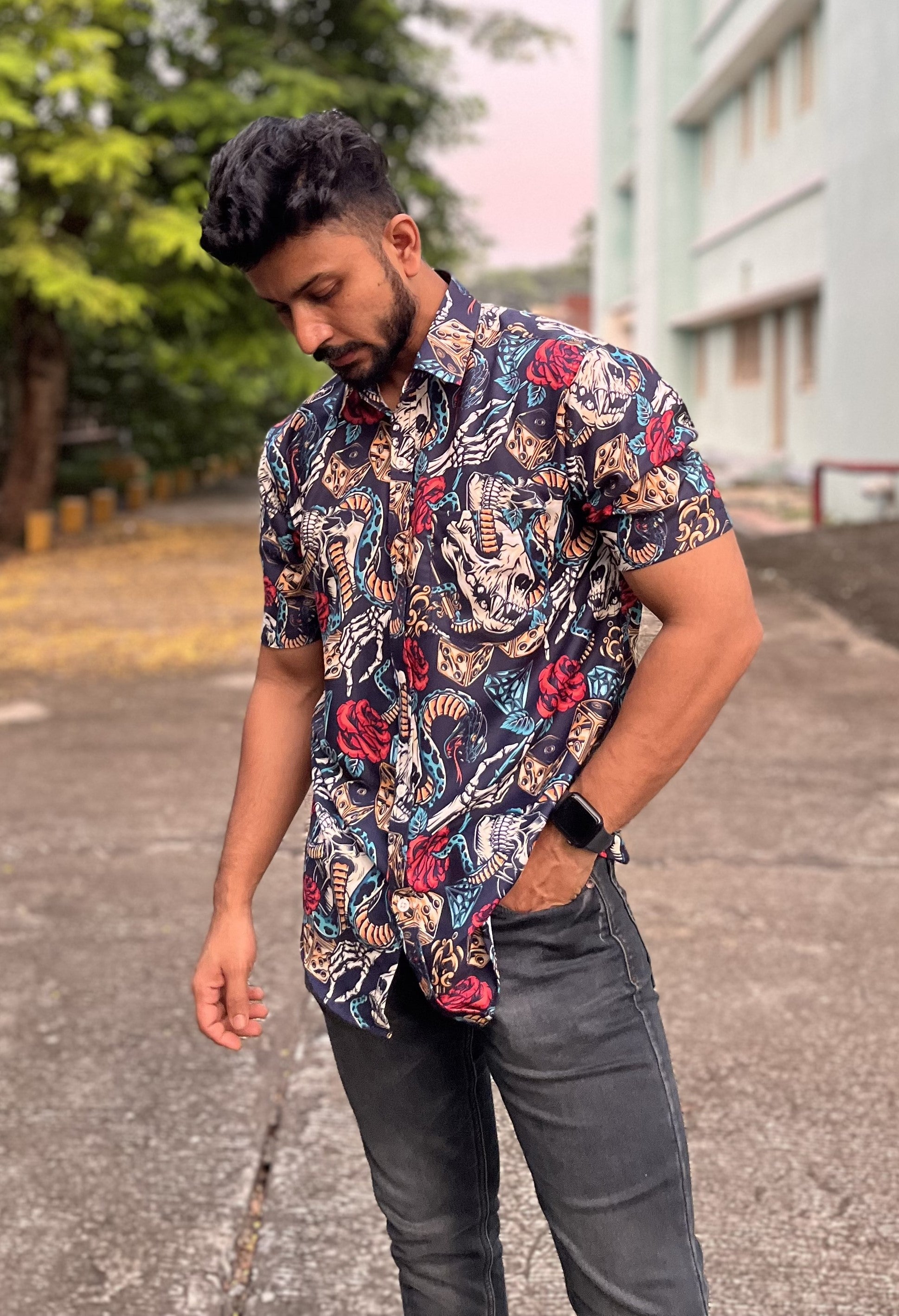 VINTAGE SKULL SNAKE PRINT SHIRT