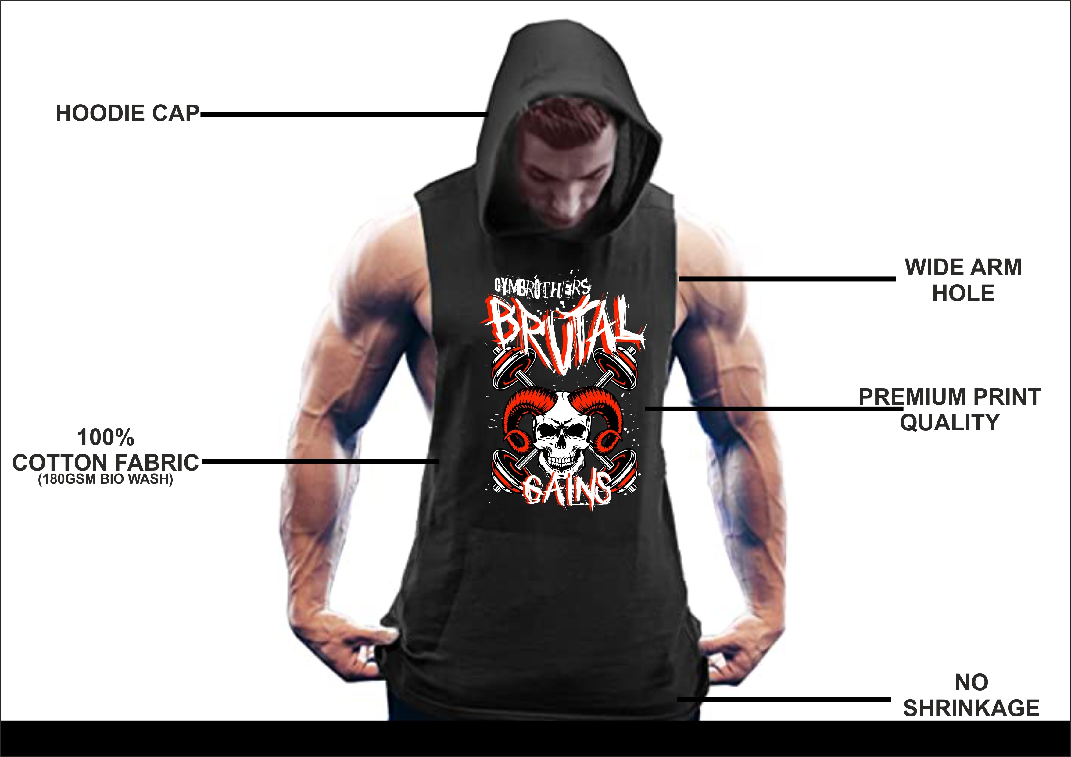 BRUTAL GAINS Gym Hoodie (Black)