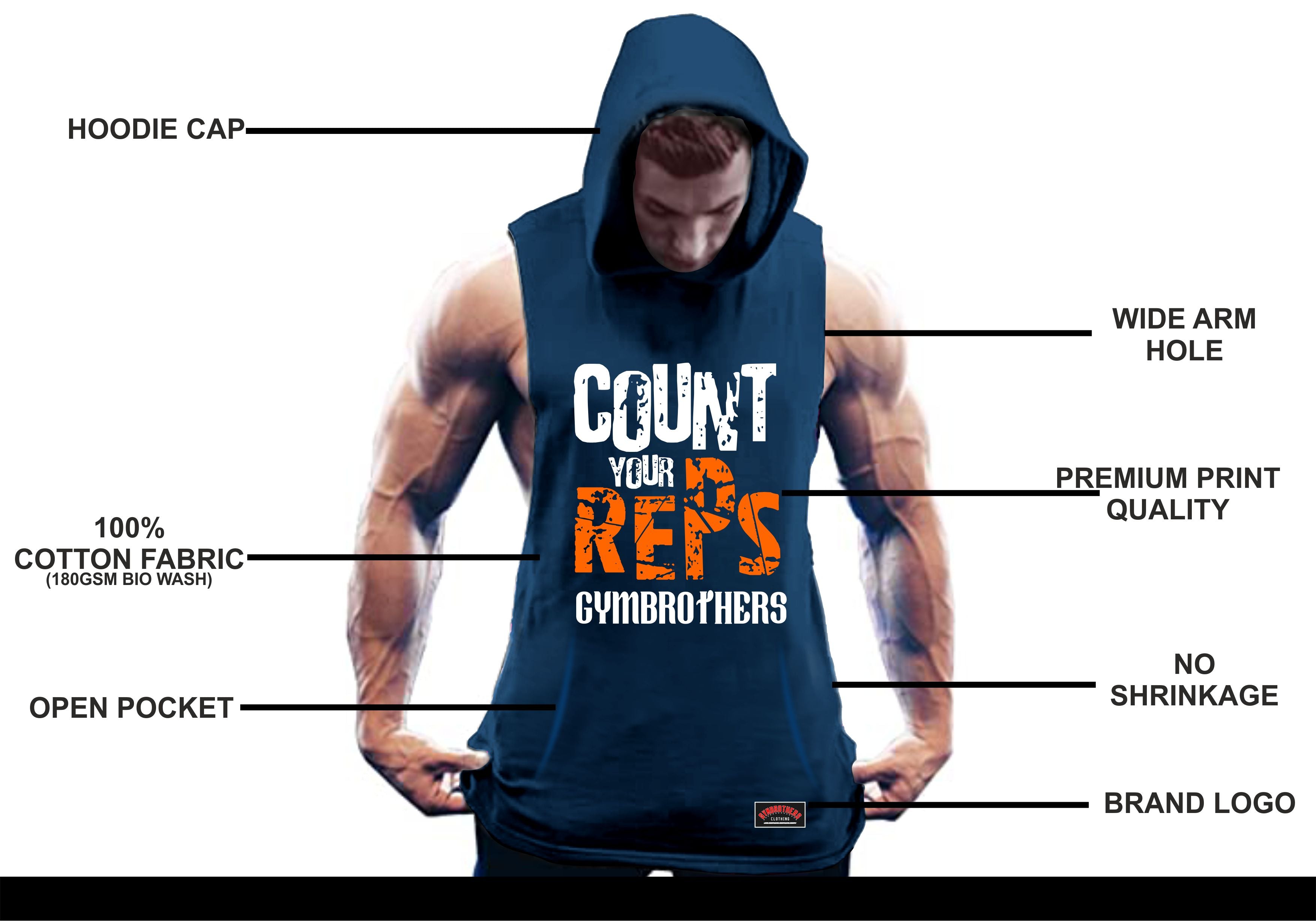 COUNT YOUR REPS Gym Hoodie Navy Blue