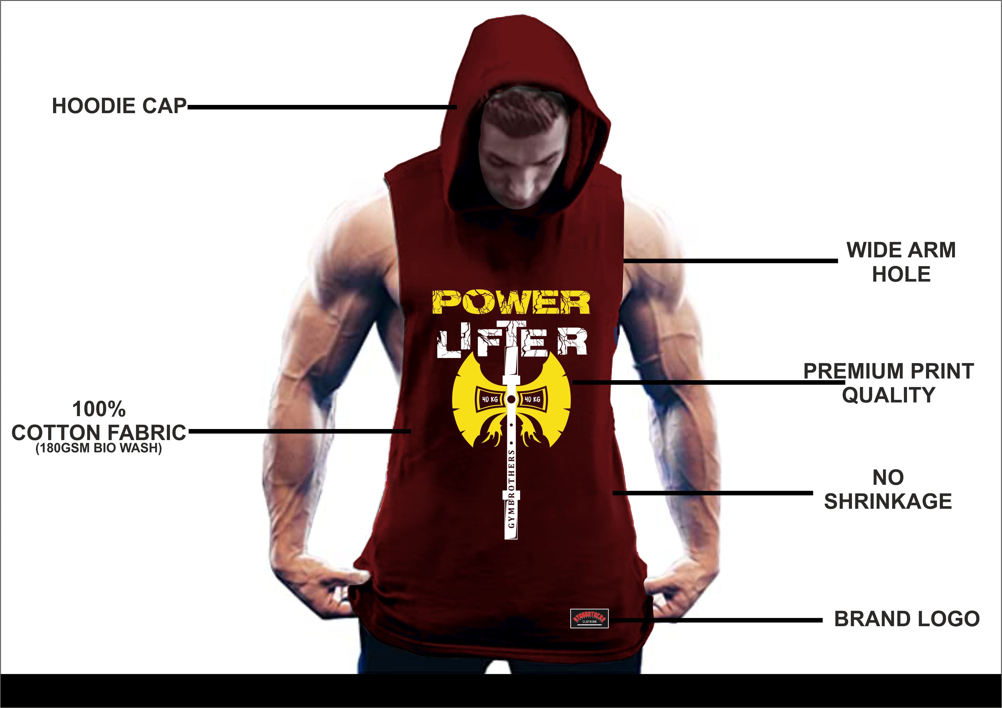 Gymbrothers Power Lifter Hoodie, Maroon