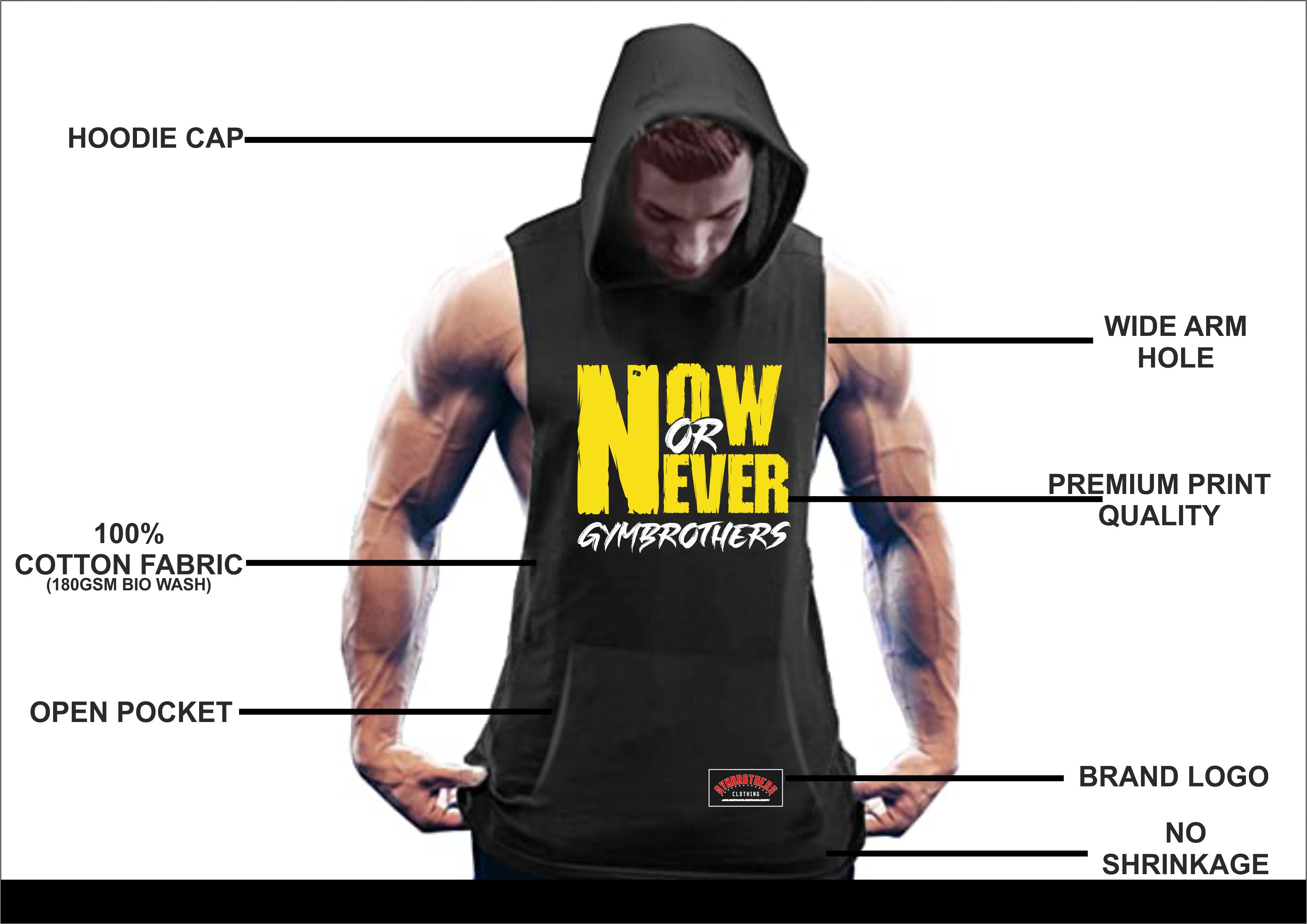 Gymbrothers Now Or Never gym hoodie Black