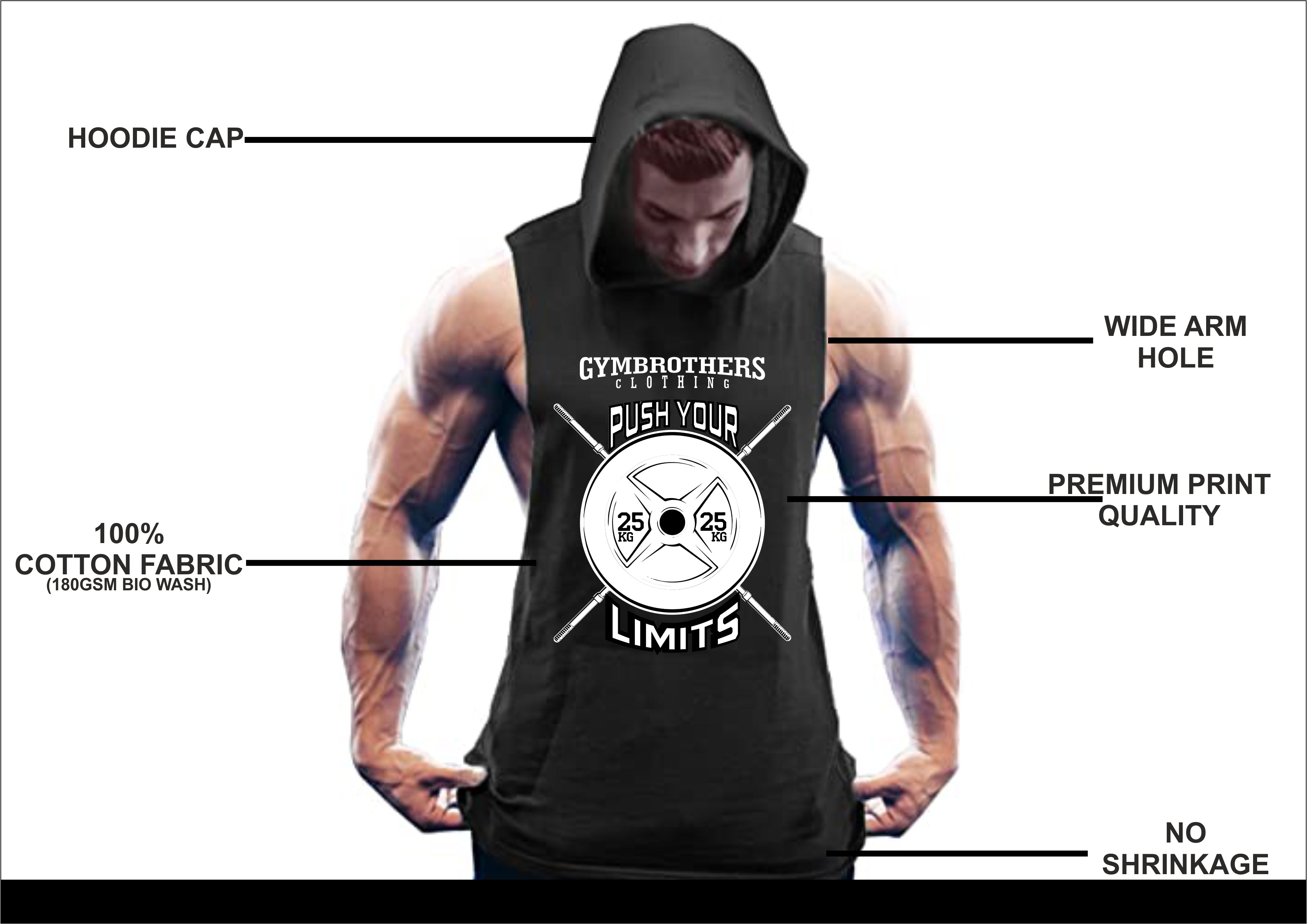 Gymbrothers Push Your Limit Gym  Hoodie (Black)