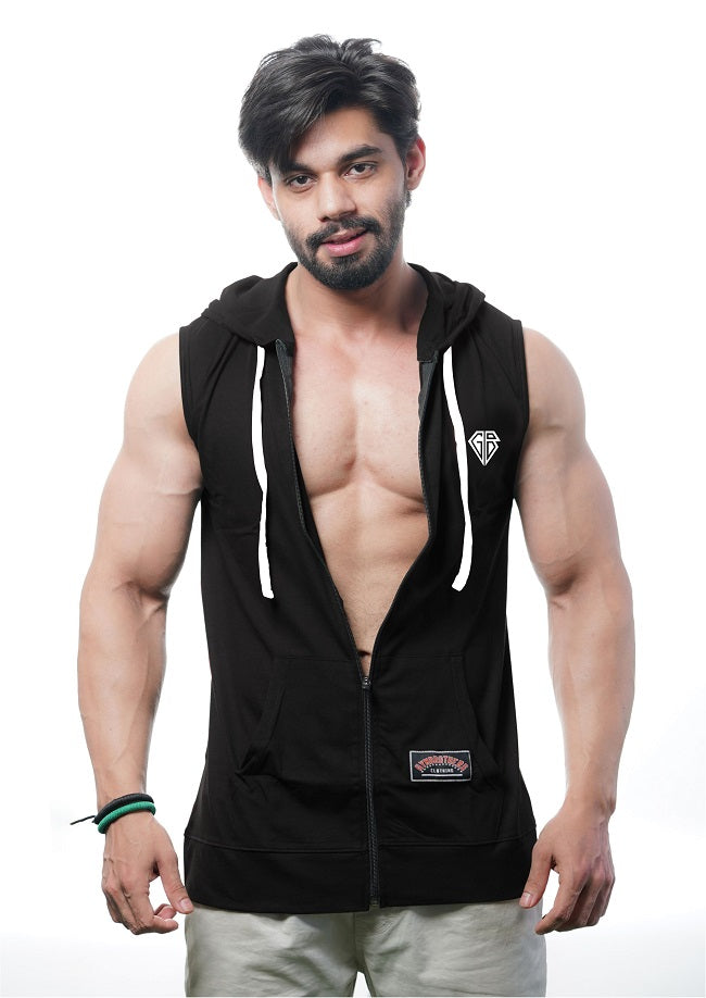 DREAM BIG Men's Sleeveless Zip Hoodie (Black)
