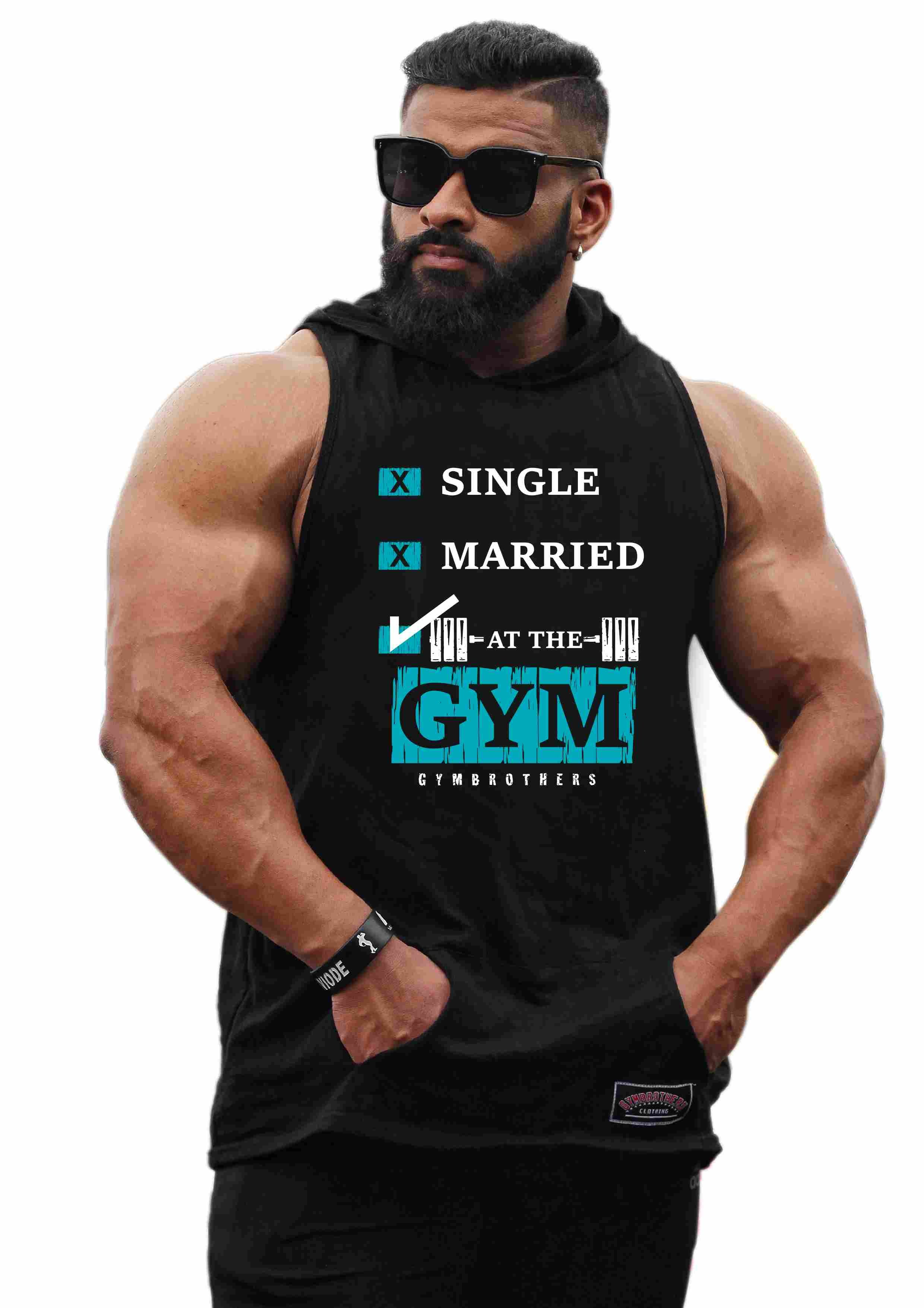 SINGLE MARRIED AT THE GYM Hoodie for Men (BLACK)