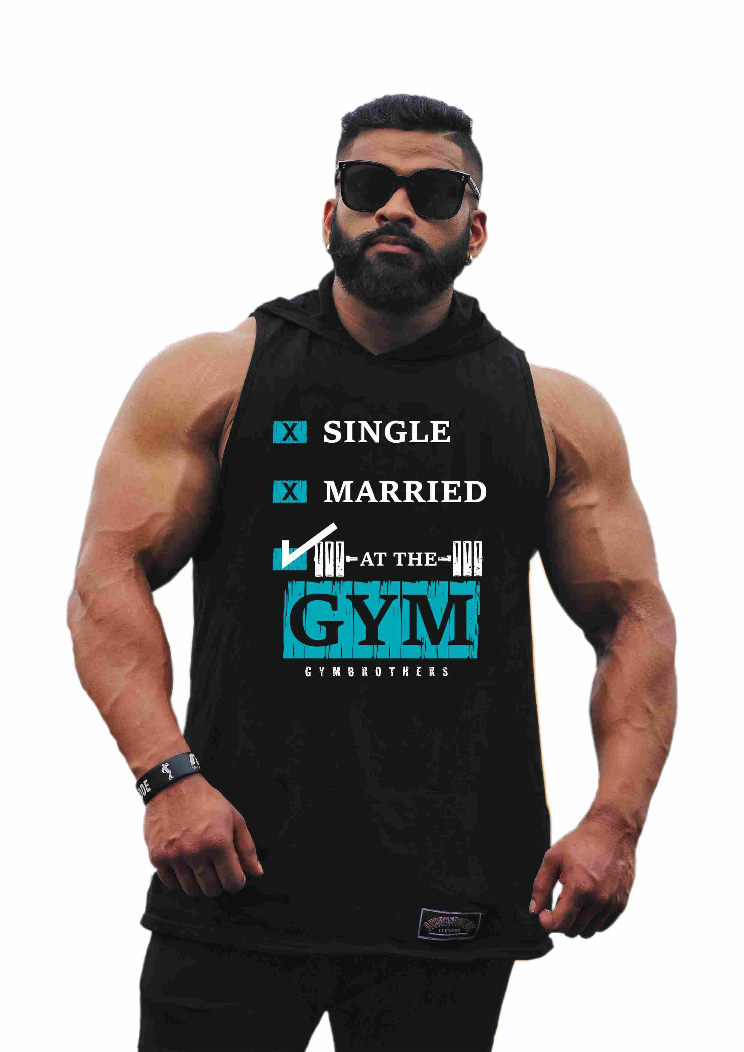 SINGLE MARRIED AT THE GYM Hoodie for Men (BLACK)