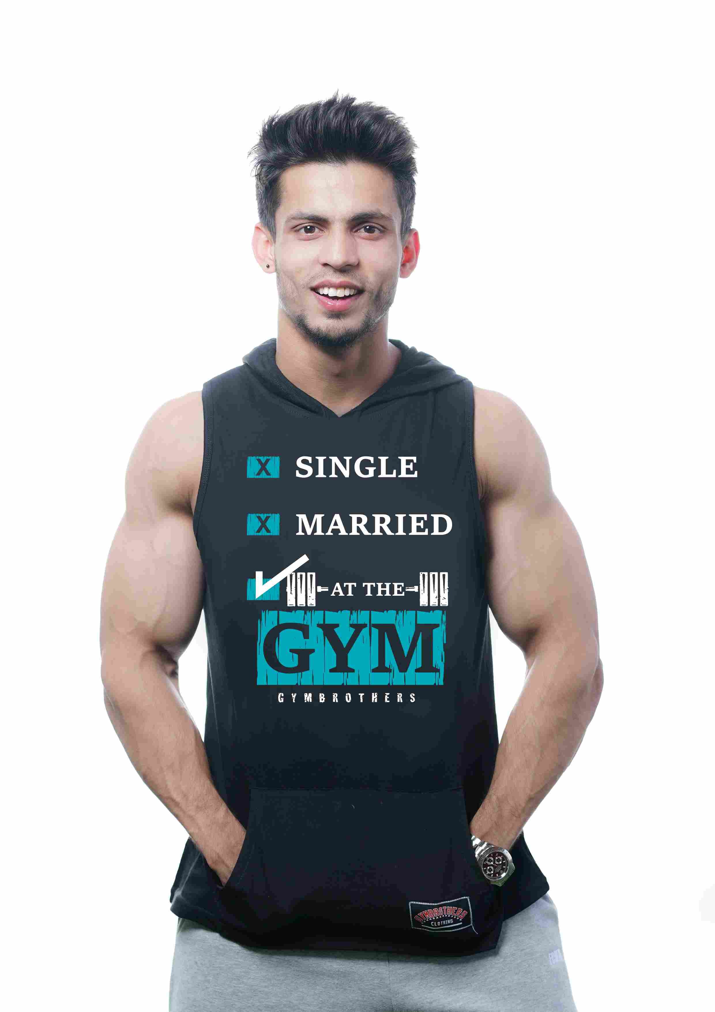 SINGLE MARRIED AT THE GYM Hoodie for Men (BLACK)