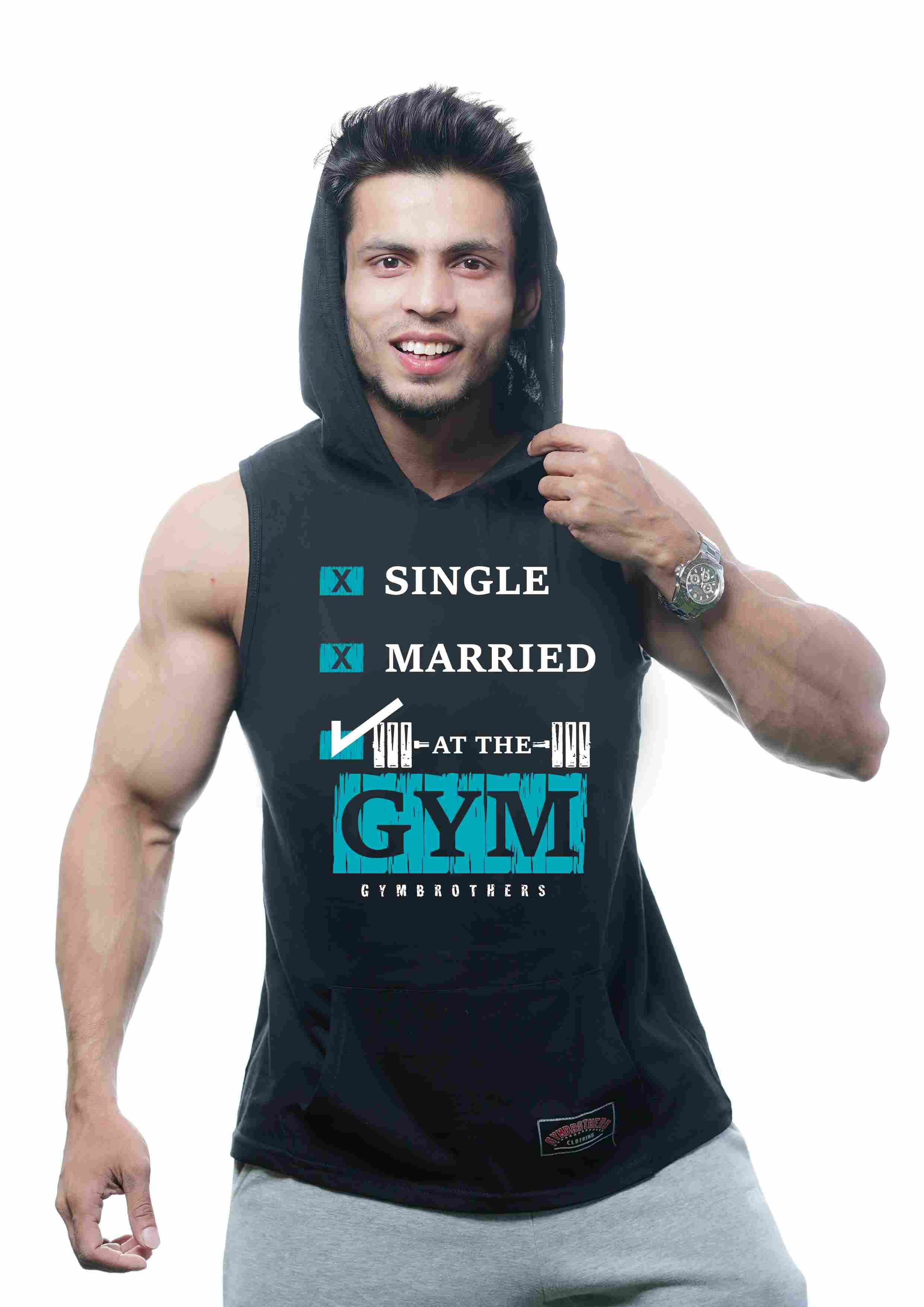 SINGLE MARRIED AT THE GYM Hoodie for Men (BLACK)