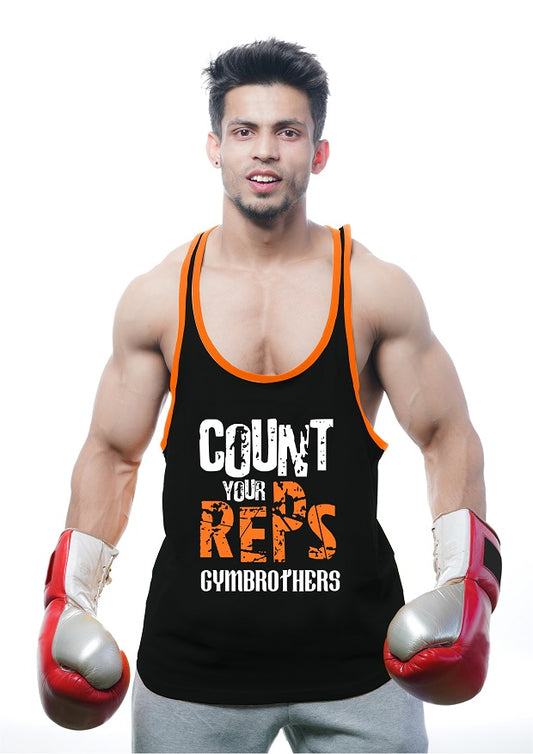 COUNT YOUR REPS Men's Gym Stringer Black