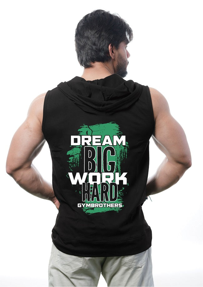 DREAM BIG Men's Sleeveless Zip Hoodie (Black)