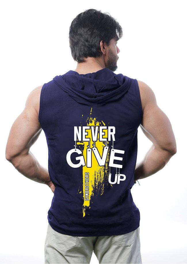 NEVER GIVE UP Sleeveless Zip Hoodie