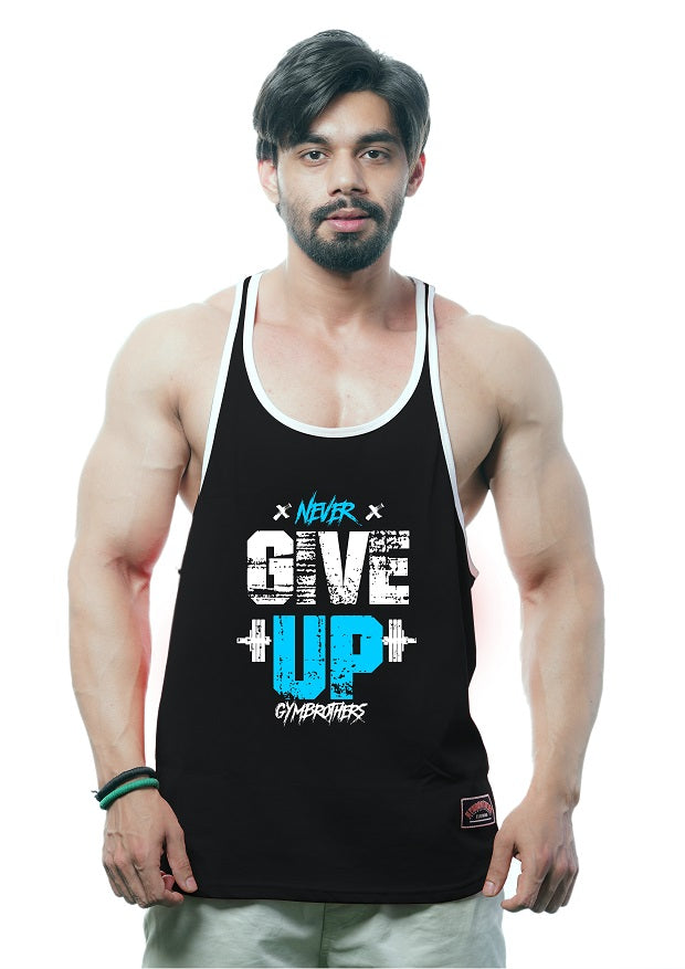 NEVER GIVE UP Gym Stringer Black