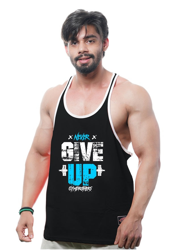 NEVER GIVE UP Gym Stringer Black