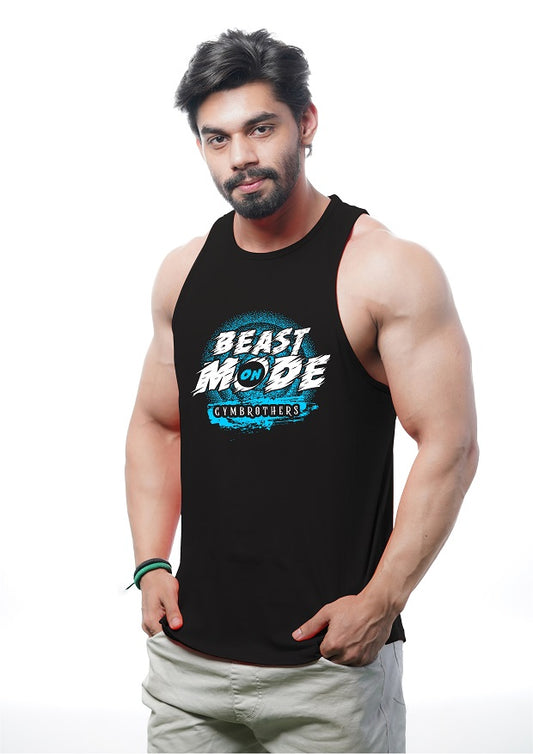 BEAST MODE ON Deep Cut Tank Top Stringer