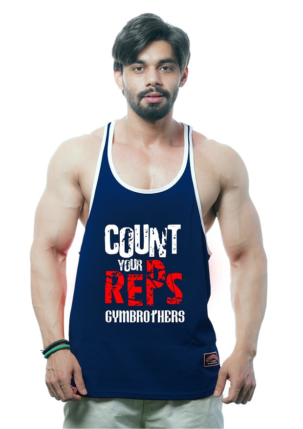 COUNT YOUR REPS Men's Gym Stringer Navy Blue
