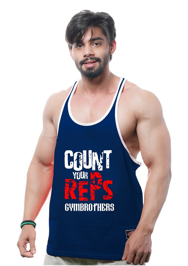 COUNT YOUR REPS Men's Gym Stringer Navy Blue