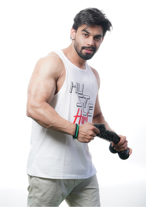 HUSTLE HARD Deep Cut Tank Top Stringer