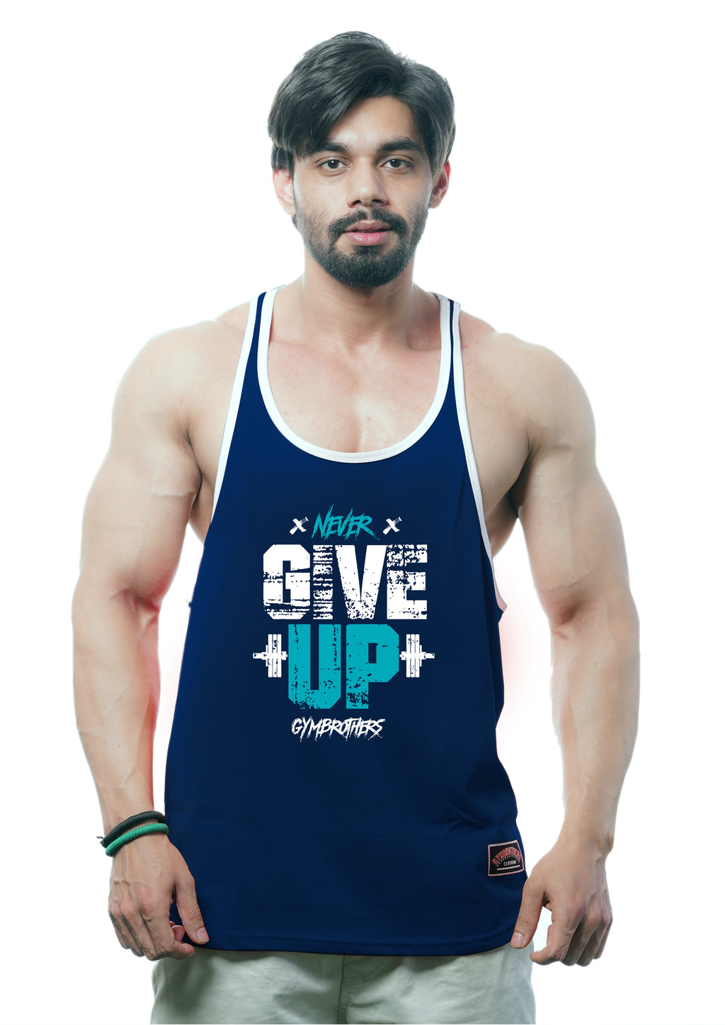 NEVER GIVE UP Gym Stringer (NAVY)